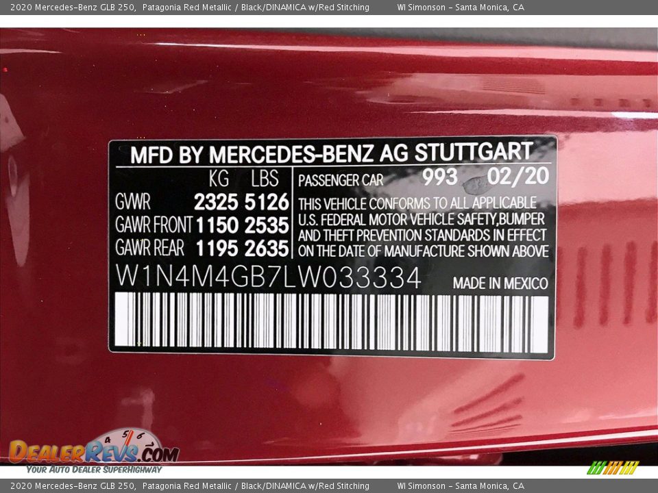 2020 Mercedes-Benz GLB 250 Patagonia Red Metallic / Black/DINAMICA w/Red Stitching Photo #11