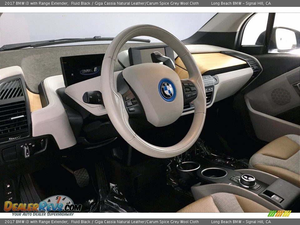 2017 BMW i3 with Range Extender Fluid Black / Giga Cassia Natural Leather/Carum Spice Grey Wool Cloth Photo #21
