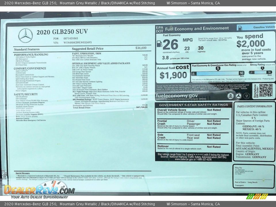 2020 Mercedes-Benz GLB 250 Mountain Grey Metallic / Black/DINAMICA w/Red Stitching Photo #10