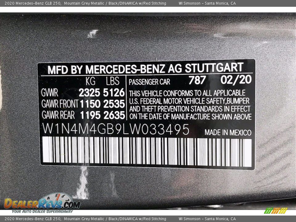 2020 Mercedes-Benz GLB 250 Mountain Grey Metallic / Black/DINAMICA w/Red Stitching Photo #11