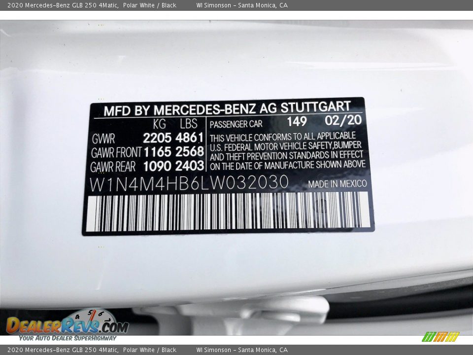 2020 Mercedes-Benz GLB 250 4Matic Polar White / Black Photo #11