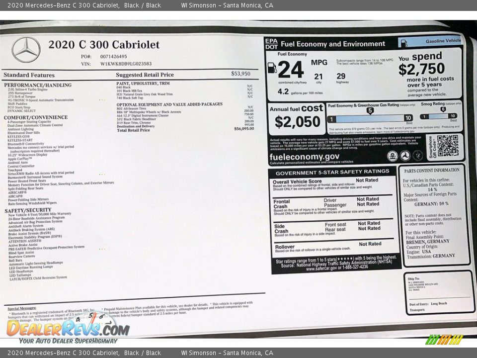 2020 Mercedes-Benz C 300 Cabriolet Black / Black Photo #10