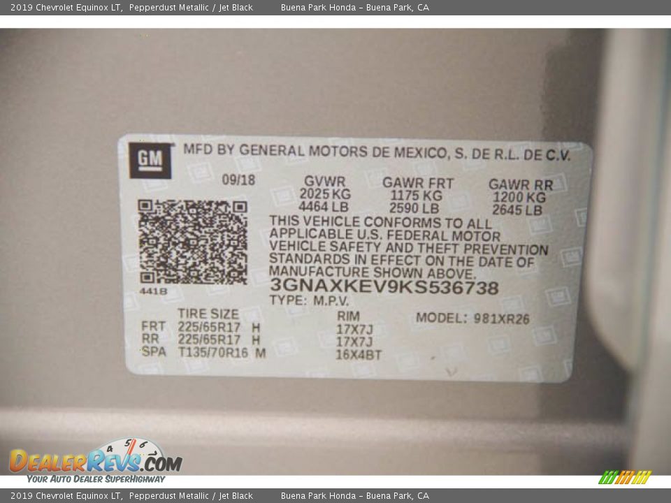 2019 Chevrolet Equinox LT Pepperdust Metallic / Jet Black Photo #36