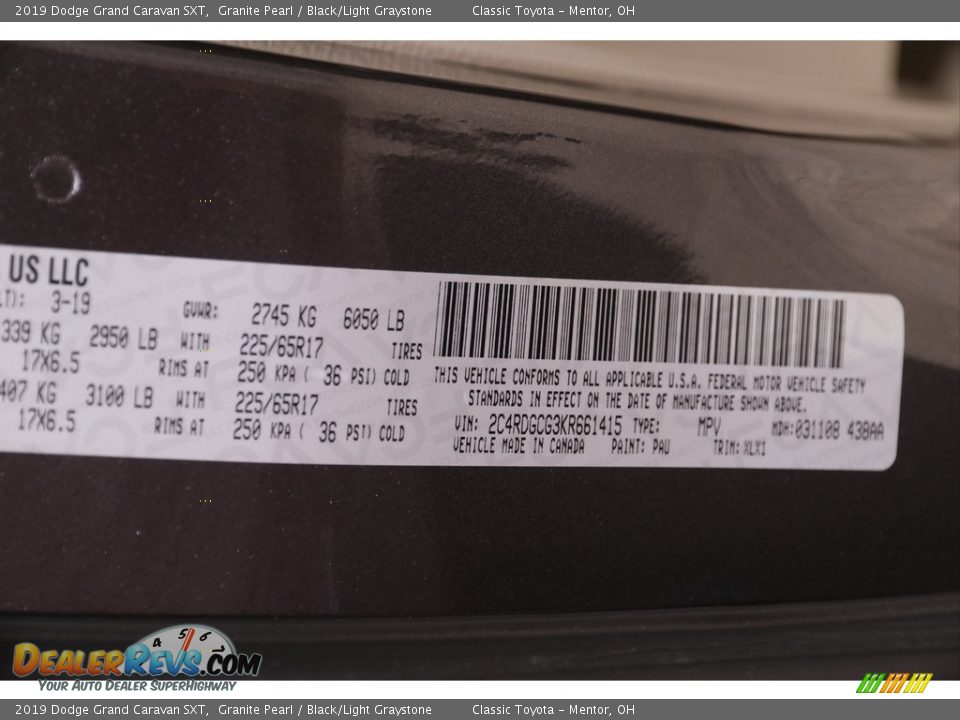 2019 Dodge Grand Caravan SXT Granite Pearl / Black/Light Graystone Photo #27