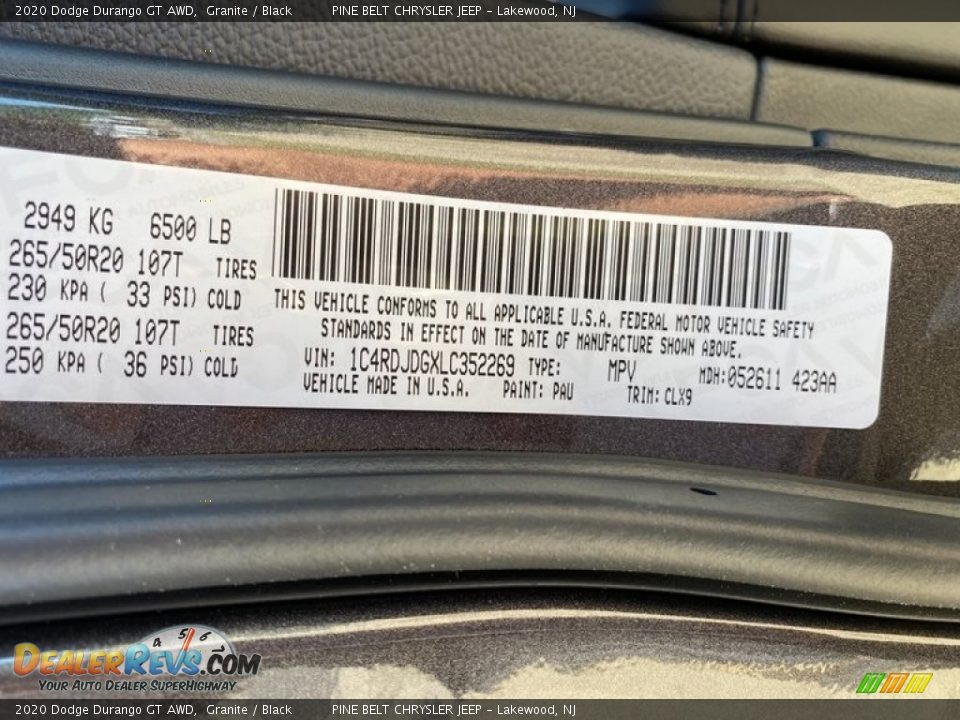 2020 Dodge Durango GT AWD Granite / Black Photo #11