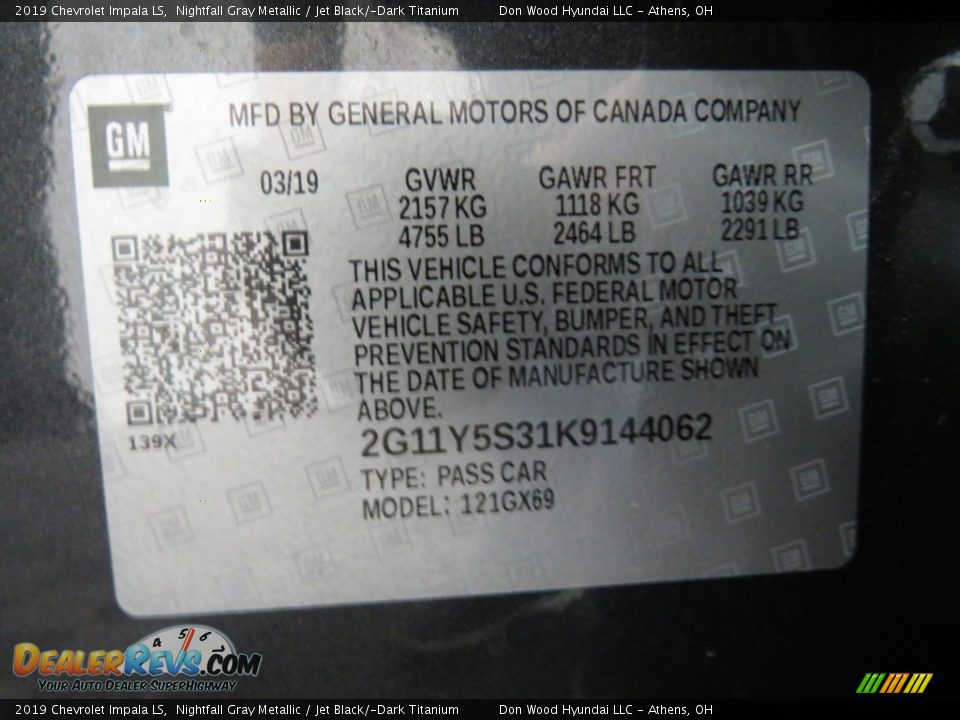 2019 Chevrolet Impala LS Nightfall Gray Metallic / Jet Black/­Dark Titanium Photo #32