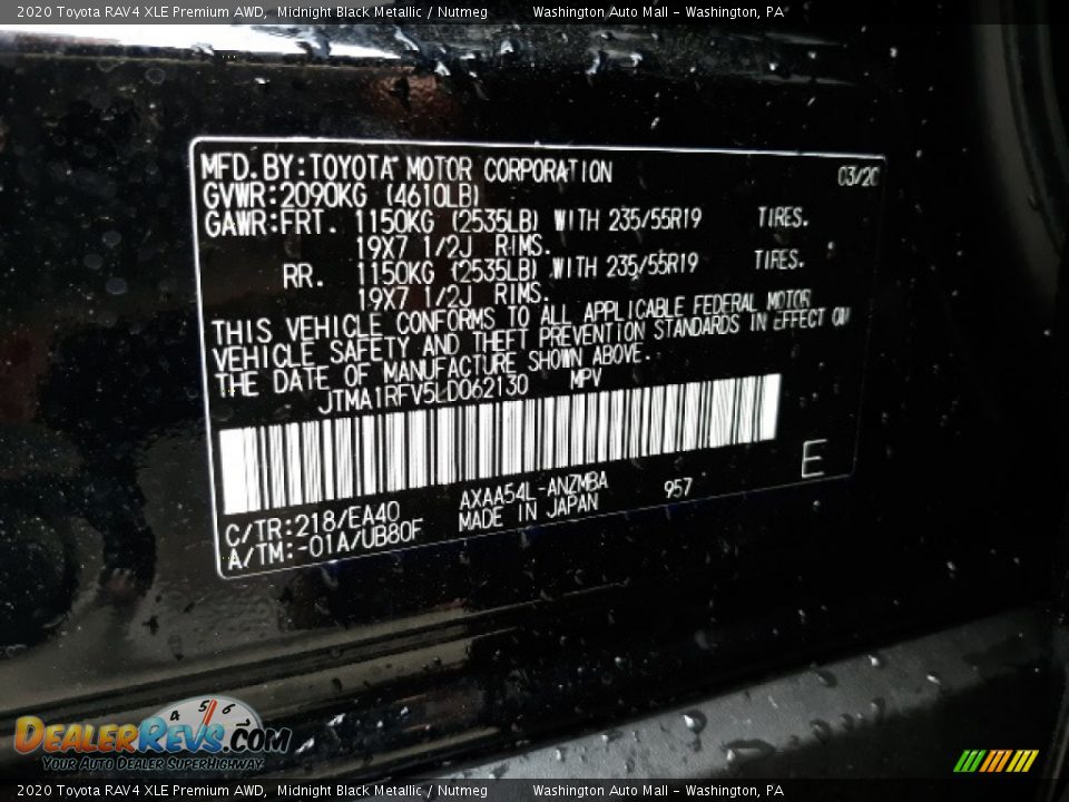 2020 Toyota RAV4 XLE Premium AWD Midnight Black Metallic / Nutmeg Photo #35