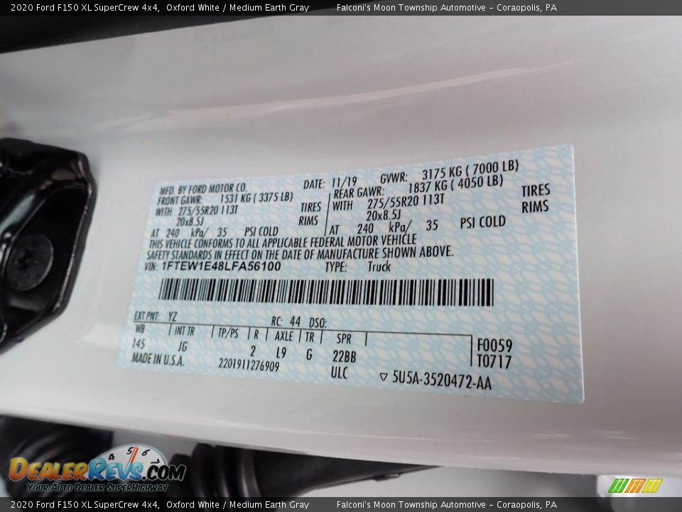 2020 Ford F150 XL SuperCrew 4x4 Oxford White / Medium Earth Gray Photo #13