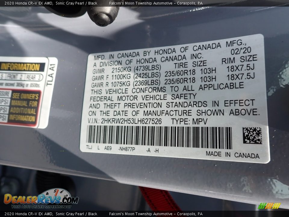 2020 Honda CR-V EX AWD Sonic Gray Pearl / Black Photo #12