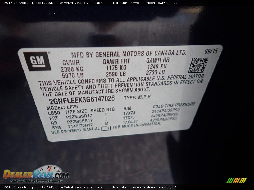 2016 Chevrolet Equinox LS AWD Blue Velvet Metallic / Jet Black Photo #28