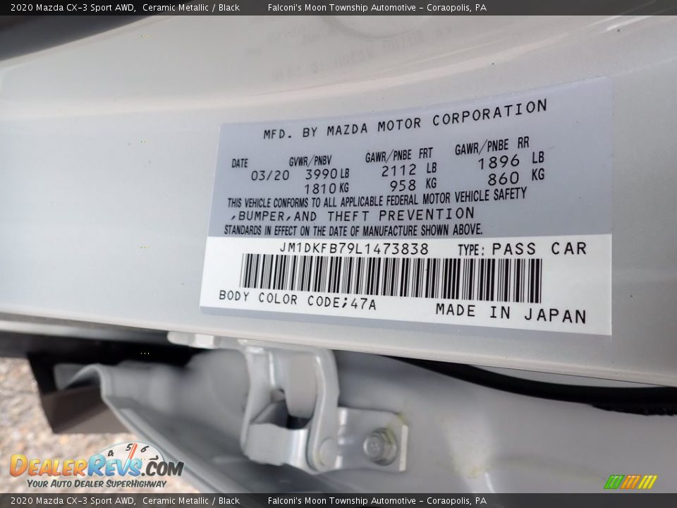 2020 Mazda CX-3 Sport AWD Ceramic Metallic / Black Photo #12