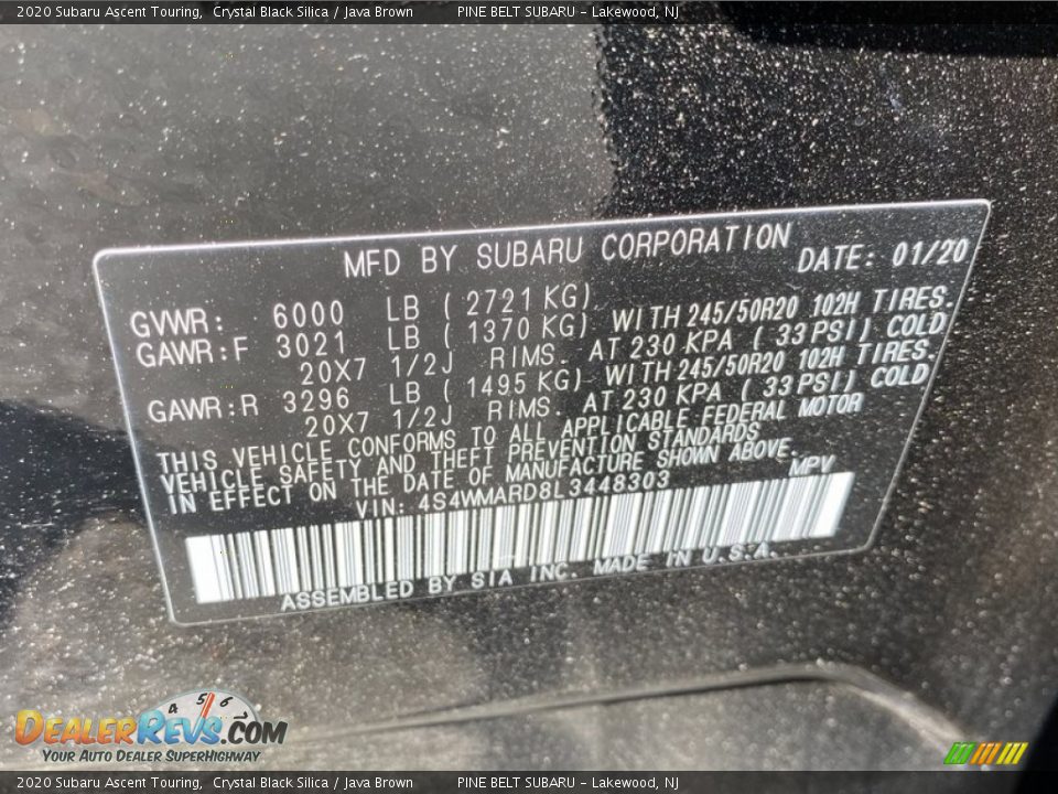 2020 Subaru Ascent Touring Crystal Black Silica / Java Brown Photo #12