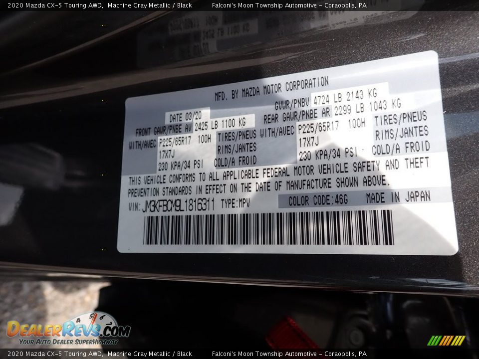 2020 Mazda CX-5 Touring AWD Machine Gray Metallic / Black Photo #11