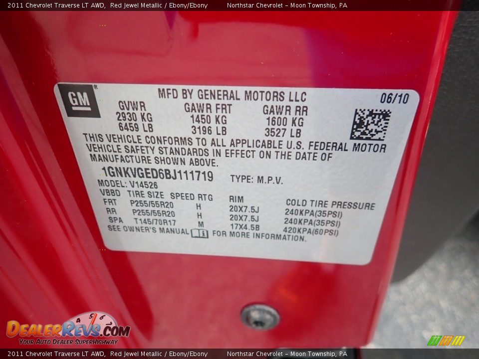 2011 Chevrolet Traverse LT AWD Red Jewel Metallic / Ebony/Ebony Photo #29