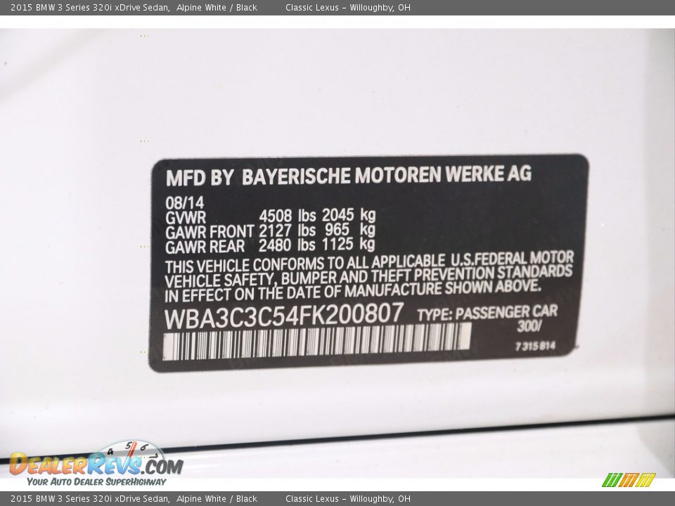 2015 BMW 3 Series 320i xDrive Sedan Alpine White / Black Photo #21