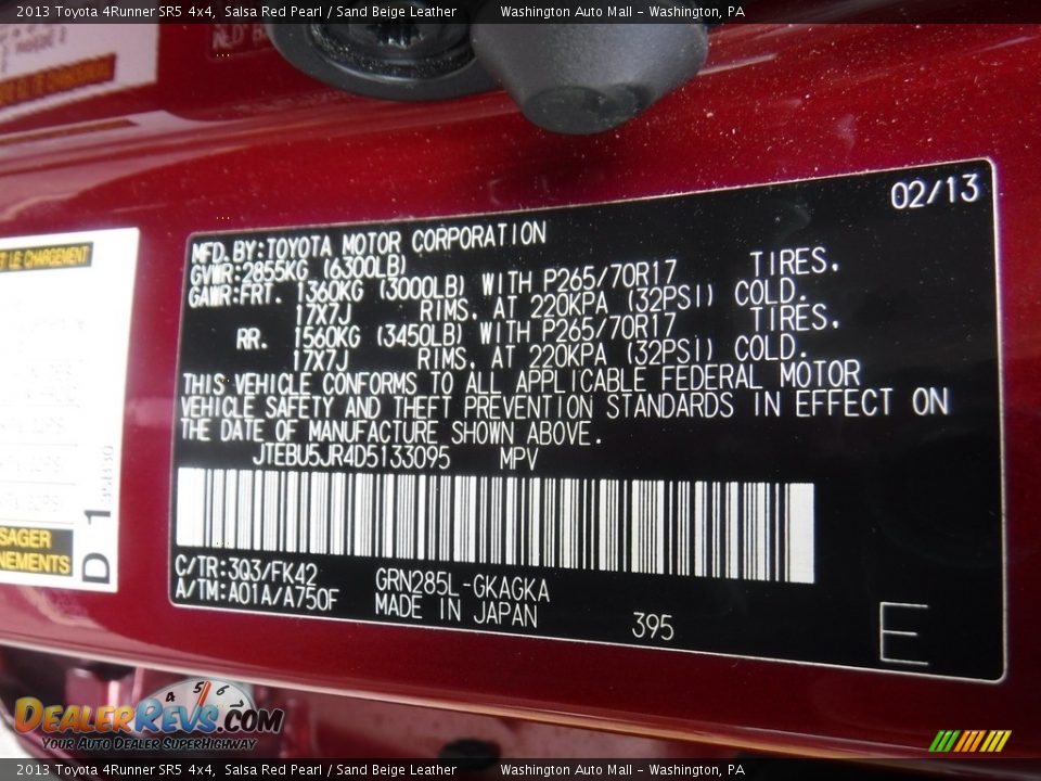 2013 Toyota 4Runner SR5 4x4 Salsa Red Pearl / Sand Beige Leather Photo #29