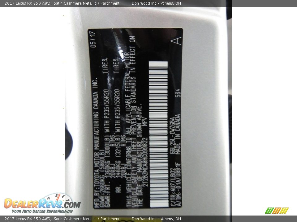 2017 Lexus RX 350 AWD Satin Cashmere Metallic / Parchment Photo #33