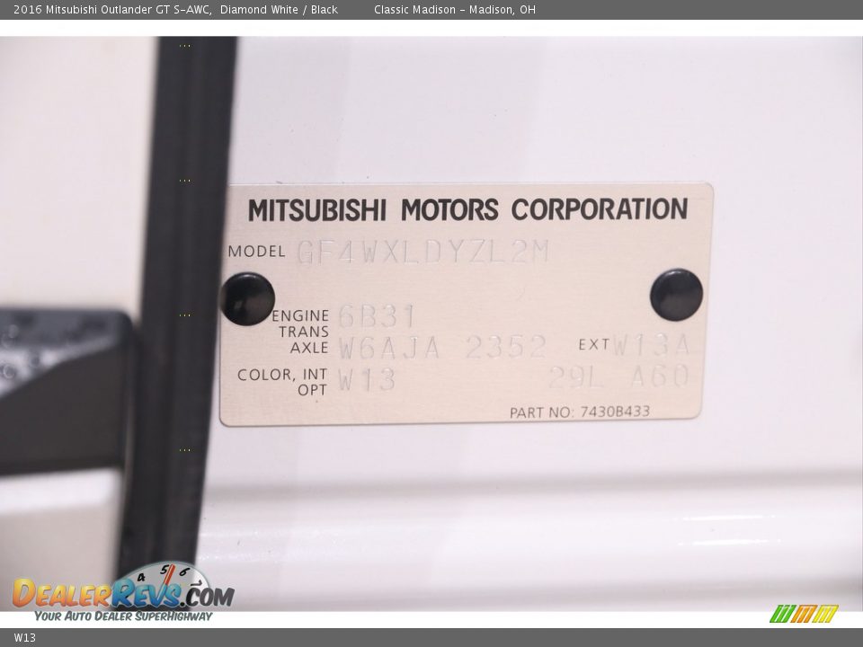 Mitsubishi Color Code W13 Diamond White