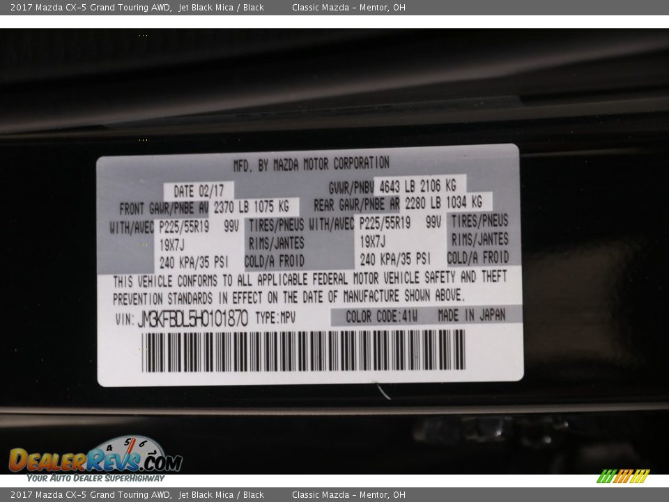 2017 Mazda CX-5 Grand Touring AWD Jet Black Mica / Black Photo #23