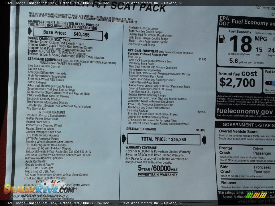 2020 Dodge Charger Scat Pack Window Sticker Photo #28