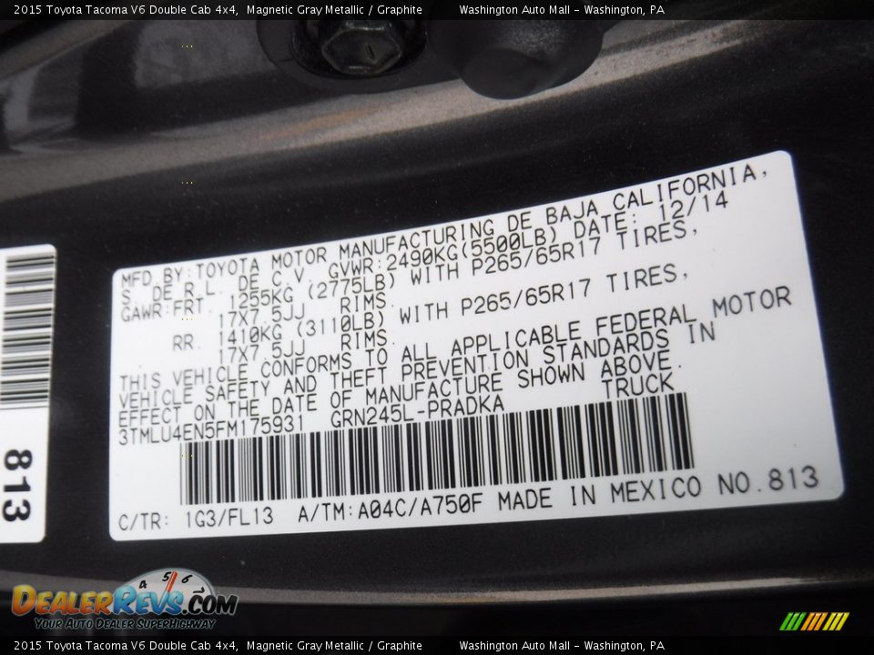 2015 Toyota Tacoma V6 Double Cab 4x4 Magnetic Gray Metallic / Graphite Photo #29