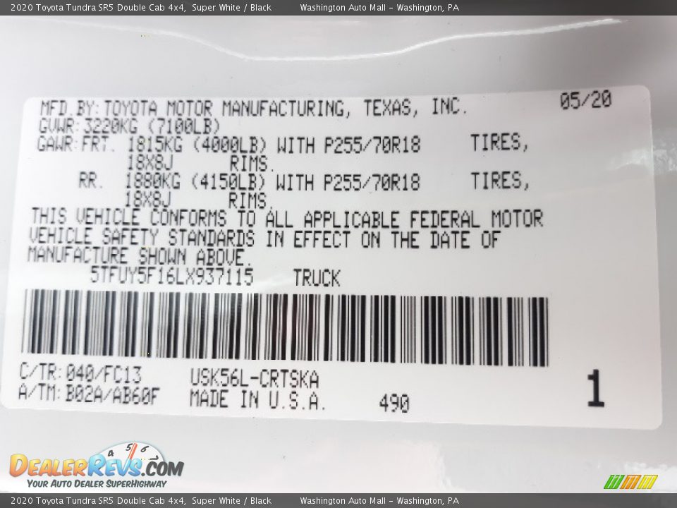 2020 Toyota Tundra SR5 Double Cab 4x4 Super White / Black Photo #31