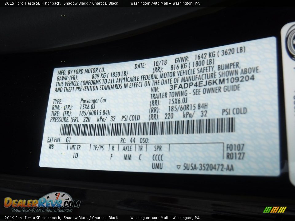 2019 Ford Fiesta SE Hatchback Shadow Black / Charcoal Black Photo #27