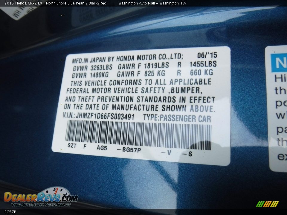 Honda Color Code BG57P North Shore Blue Pearl