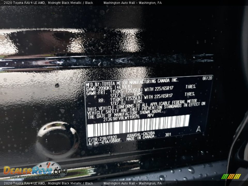 2020 Toyota RAV4 LE AWD Midnight Black Metallic / Black Photo #35
