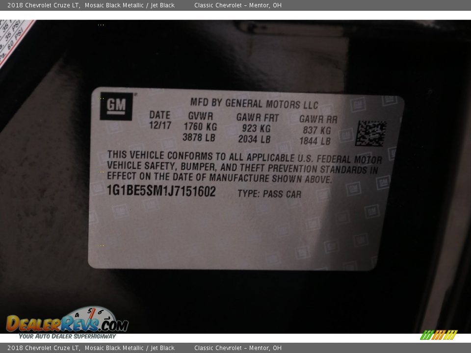 2018 Chevrolet Cruze LT Mosaic Black Metallic / Jet Black Photo #24