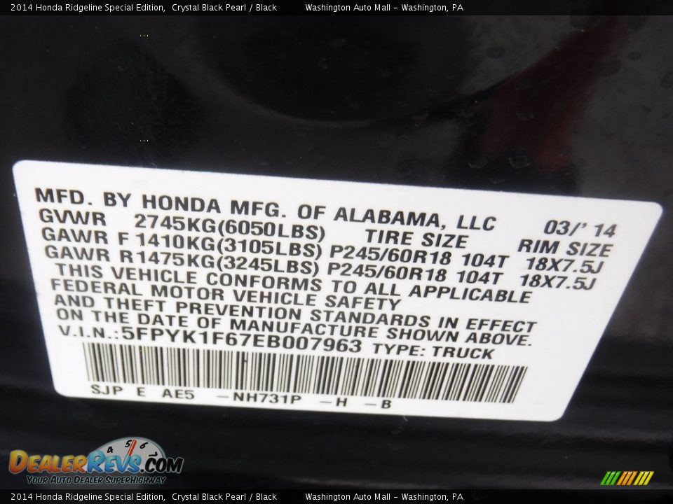 2014 Honda Ridgeline Special Edition Crystal Black Pearl / Black Photo #32