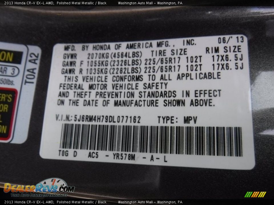 2013 Honda CR-V EX-L AWD Polished Metal Metallic / Black Photo #24