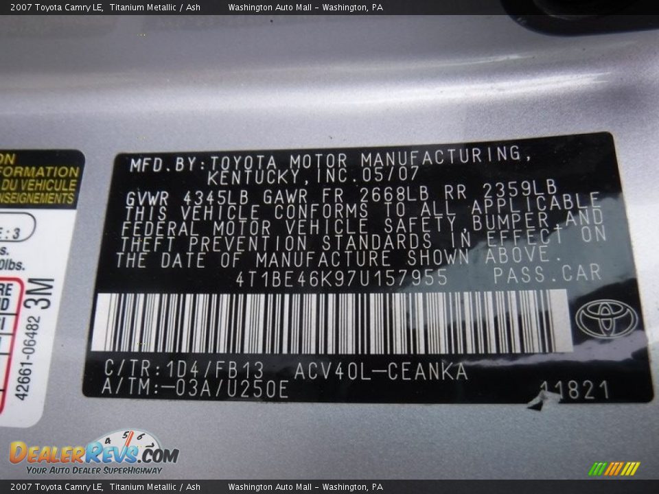 2007 Toyota Camry LE Titanium Metallic / Ash Photo #24