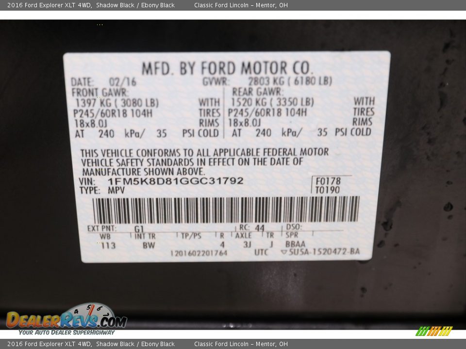 2016 Ford Explorer XLT 4WD Shadow Black / Ebony Black Photo #23