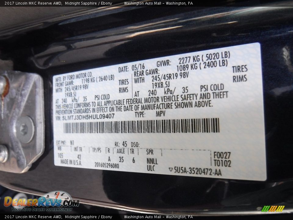 2017 Lincoln MKC Reserve AWD Midnight Sapphire / Ebony Photo #31