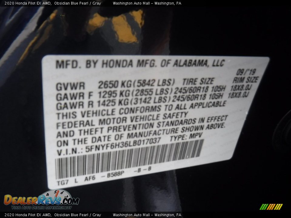 2020 Honda Pilot EX AWD Obsidian Blue Pearl / Gray Photo #29