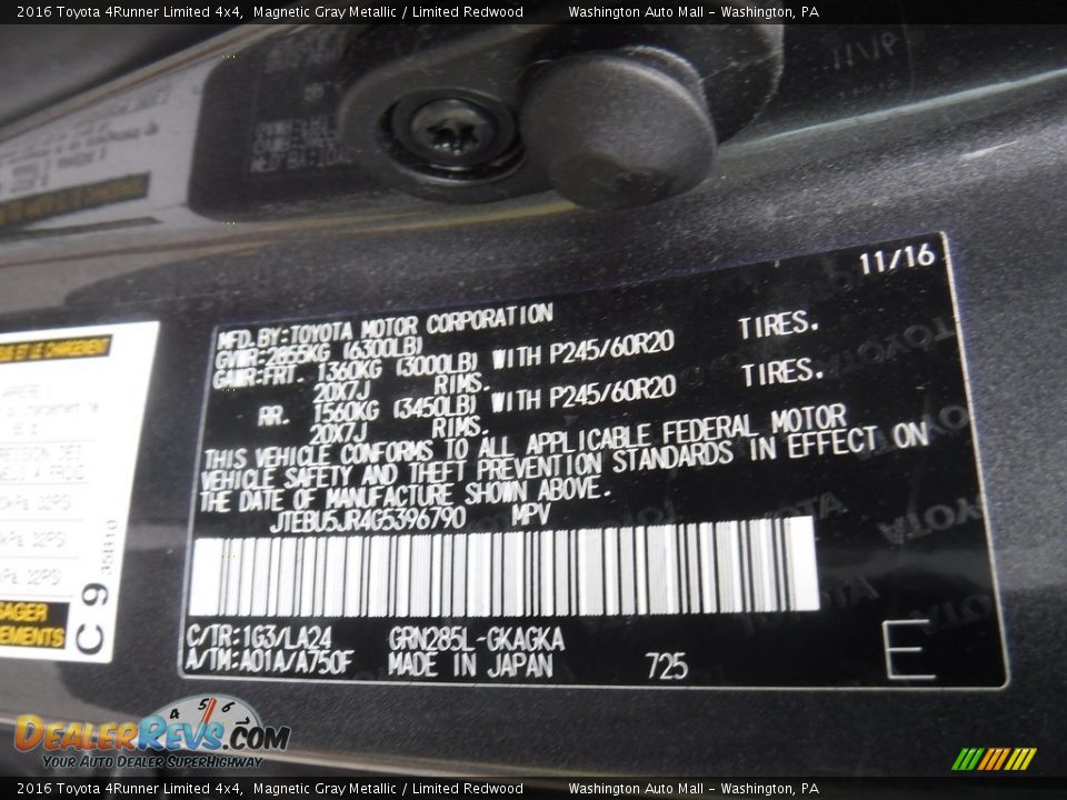 2016 Toyota 4Runner Limited 4x4 Magnetic Gray Metallic / Limited Redwood Photo #32