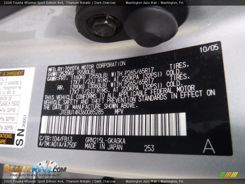 2006 Toyota 4Runner Sport Edition 4x4 Titanium Metallic / Dark Charcoal Photo #29