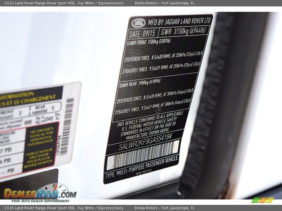 2016 Land Rover Range Rover Sport HSE Fuji White / Espresso/Ivory Photo #20