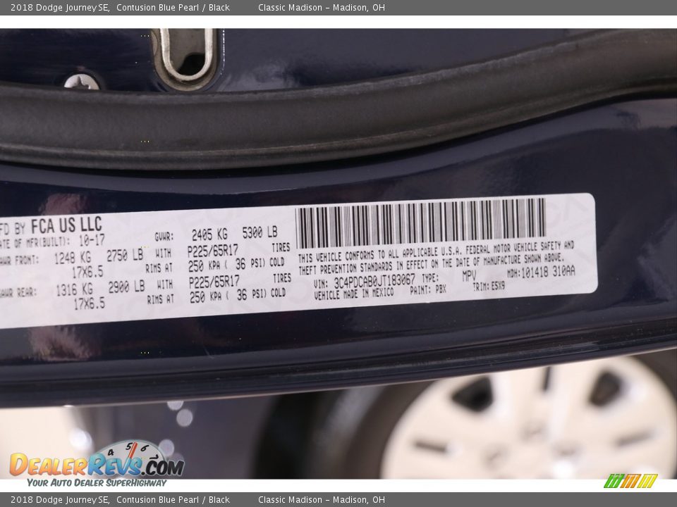 2018 Dodge Journey SE Contusion Blue Pearl / Black Photo #23