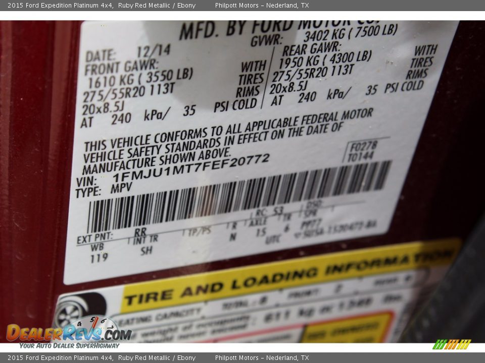 2015 Ford Expedition Platinum 4x4 Ruby Red Metallic / Ebony Photo #34