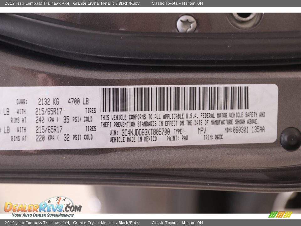 2019 Jeep Compass Trailhawk 4x4 Granite Crystal Metallic / Black/Ruby Photo #32