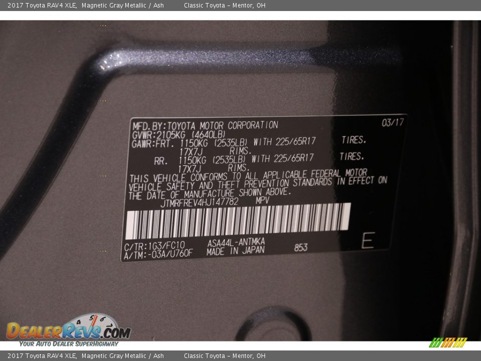 2017 Toyota RAV4 XLE Magnetic Gray Metallic / Ash Photo #19