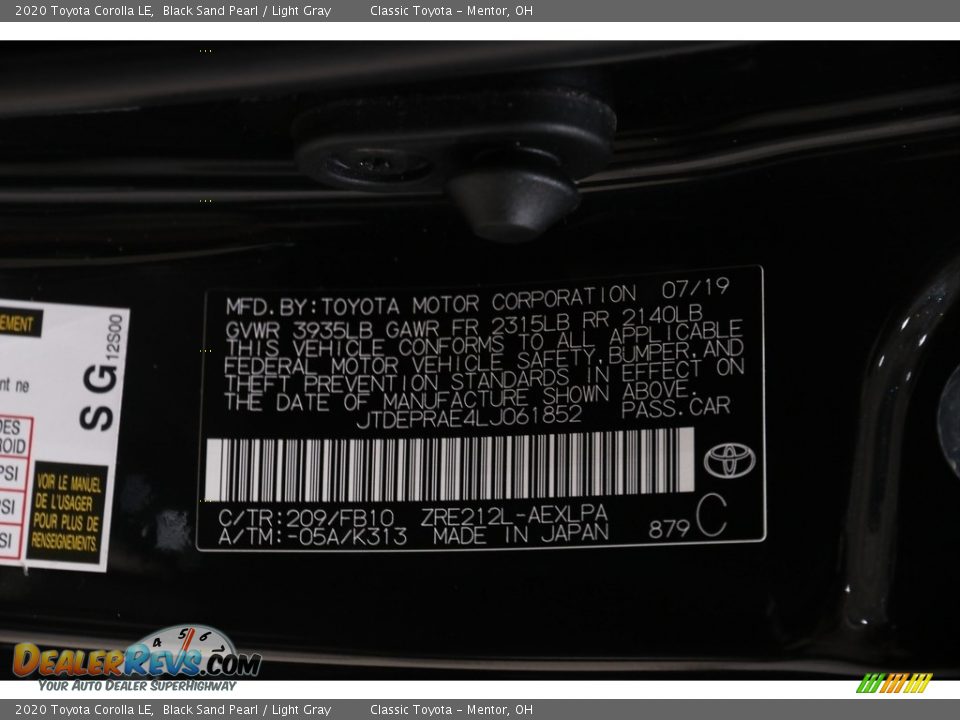 2020 Toyota Corolla LE Black Sand Pearl / Light Gray Photo #20