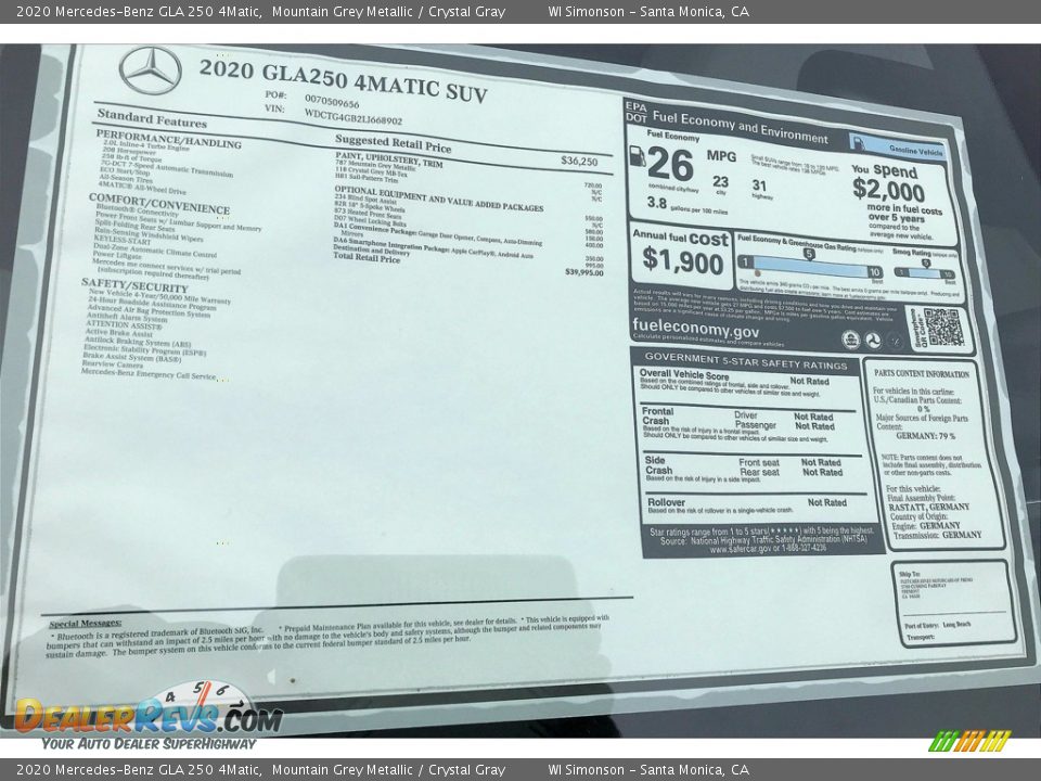 2020 Mercedes-Benz GLA 250 4Matic Mountain Grey Metallic / Crystal Gray Photo #10