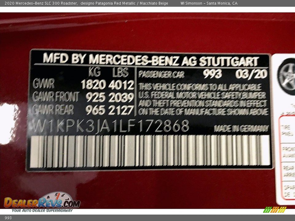 Mercedes-Benz Color Code 993 designo Patagonia Red Metallic