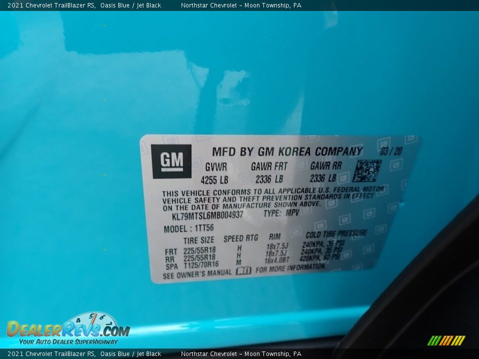 2021 Chevrolet TrailBlazer RS Oasis Blue / Jet Black Photo #15