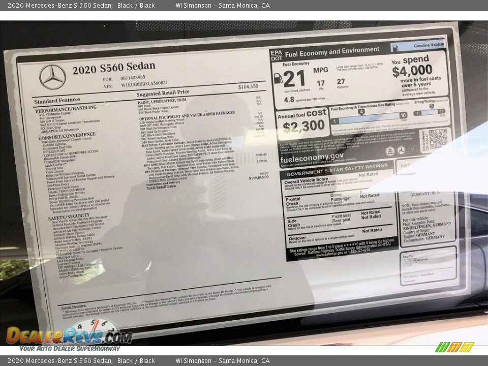 2020 Mercedes-Benz S 560 Sedan Black / Black Photo #11