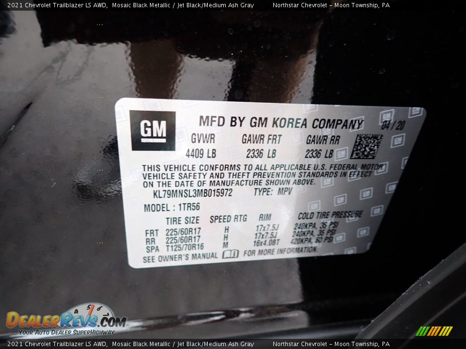 2021 Chevrolet Trailblazer LS AWD Mosaic Black Metallic / Jet Black/Medium Ash Gray Photo #16