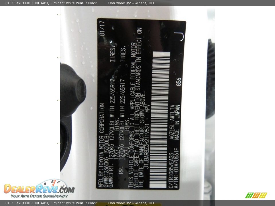 2017 Lexus NX 200t AWD Eminent White Pearl / Black Photo #34
